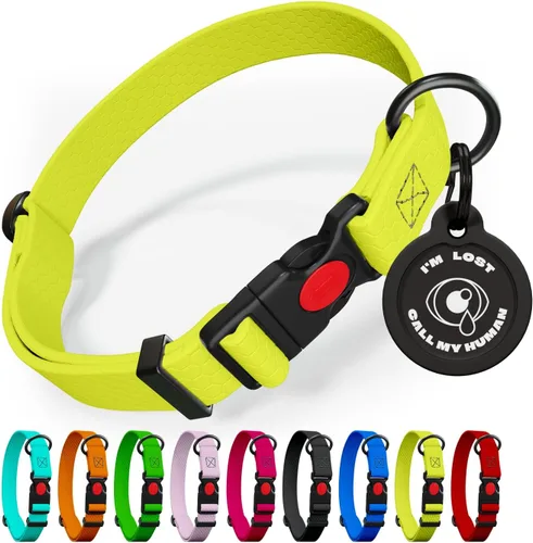 Vista 16 de Collar de perro ajustable con código QR identificación adjunta, fabricado en Estados Unidos, collar de perro resistente al agua con hebilla