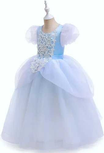 Vista 8 de Disfraz de princesa Cenicienta para niñas, manga abombada, fiesta de cumpleaños, cosplay