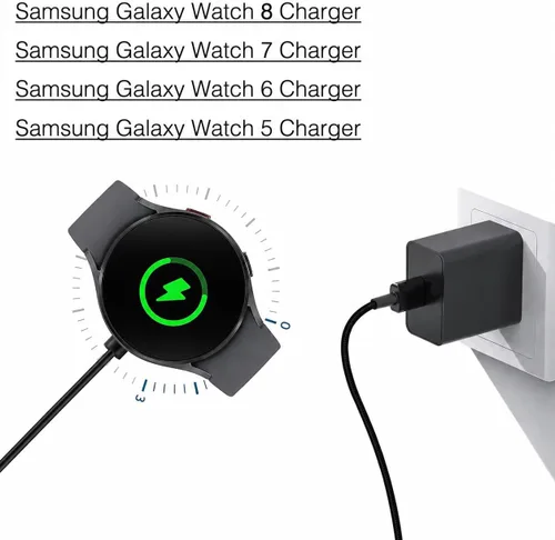 Vista 4 de Cargador de reloj Samsung de 6 pies de largo compatible con Samsung Galaxy Watch 8/8 Classic/7/6/Ultra, 6 Classic, 5/5 Pro/4/4 Classic/3/Active 2/1