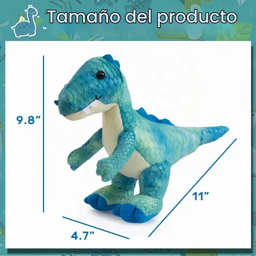 Vista 4 de HollyHOME Animal de peluche de dinosaurio, juguetes de peluche de Azul