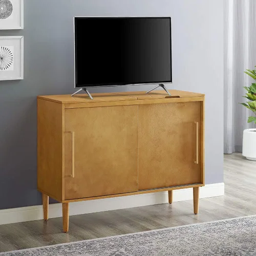 Vista 10 de Consola de medios y soporte para tocadiscos Crosley Furniture Everett con almacenamiento para discos de vinilo, color Avellano Acorn