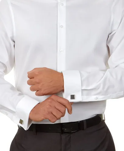 Vista 3 de Calvin Klein Camisa de vestir para hombre, ajuste delgado, sin hierro, espiga francesa
