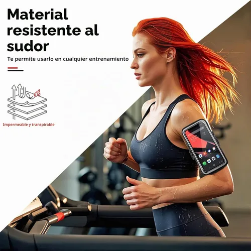 Vista 5 de Soporte para teléfono para correr, caminar y entrenar, brazalete para teléfono celular con mosquetón, bolsa cruzada transparente para teléfono