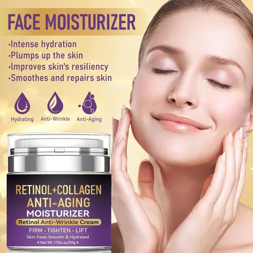 Vista 4 de Crema facial hidratante de retinol y colágeno, crema de retinol para cara con ácido hialurónico para antienvejecimiento y reparación de arrugas