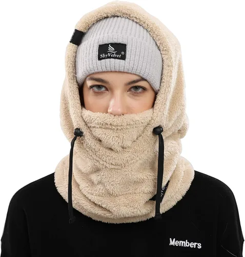 Vista 2 de Shy - Gorro de invierno resistente al viento, pasamontañas de terciopelo, máscara de esquí para hombres y mujeres