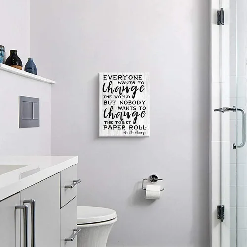 Vista 4 de Kas Home Decoración de pared de baño, reglas de inodoro, letreros divertidos sobre lienzo, arte de pared en lienzo enmarcado de madera, fondo HD
