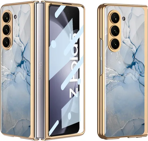 Vista 11 de Funda para Galaxy Z Fold 5, elegante marco galvanizado con vidrio estampado, protector de pantalla integrado compatible con Samsung Galaxy Z Fold 5