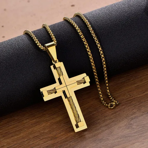 Vista 6 de YL Collar de cruz para hombre, acero inoxidable 316L, colgante de Jesucristo, cadena Rolo para 2022242628 pulgadas