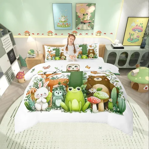 Vista 20 de Manfei Juego de edredón de calavera de azúcar para niños, juego de ropa de cama con temática de calaveras de Halloween, ropa de cama de estilo Azul