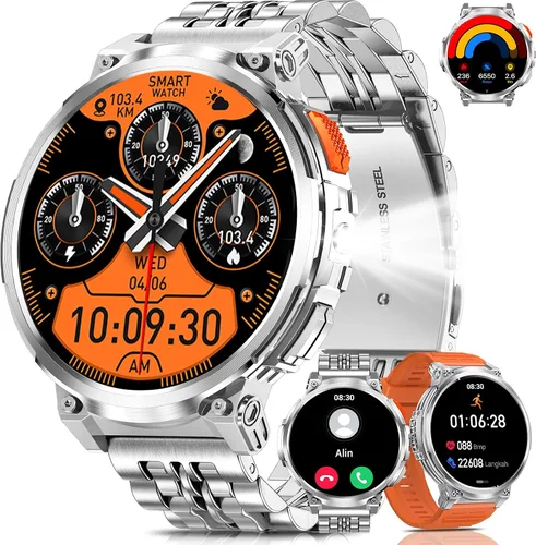 Vista 9 de Military Smart Watches for Men with Bluetooth Call, 1.85" HD Screen Waterproof smartwatch with Flashlight, 114 Sport Modes, 730mAh Heart Black