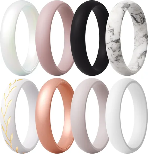 Vista 38 de ThunderFit Anillos de aniversario de silicona para mujer, 5.5 mm de ancho, 2 mm de grosor, bandas de goma de boda, paquete múltiple variado 1-12