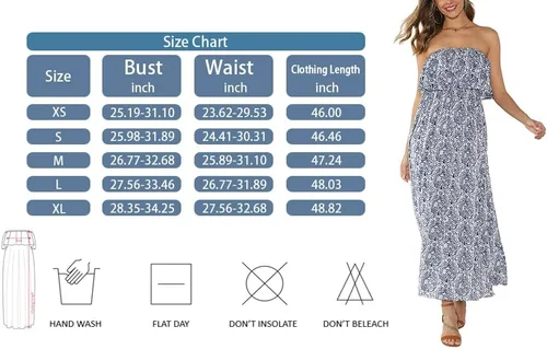 Vista 6 de ZMPSIISA - Vestido largo de verano con hombros descubiertos para mujer vestido largo sin tirantes con volantes color azul y blanco estilo bohemio