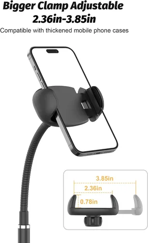 Vista 2 de Soporte para teléfono celular, altura y ángulo ajustables, soporte de cuello de cisne para escritorio con brazo flexible, soporte universal