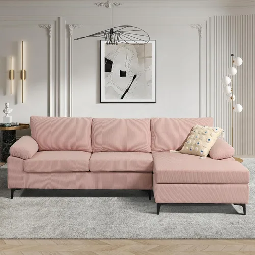 Vista 10 de HOOOWOOO Sofá modular de pana en forma de L, sofá modular de 100 pulgadas con diván reversible hacia la izquierda y derecha, moderno y cómodo