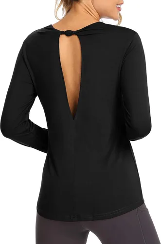 Vista 4 de Bestisun Camisetas de manga larga para entrenamiento, sin espalda, ropa deportiva para mujer