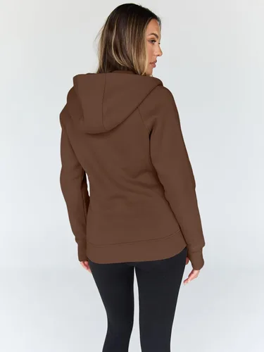 Vista 15 de Trendy Queen Sudaderas con capucha y cremallera para mujer, chaquetas de vellón, talla extragrande, moda de otoño e invierno