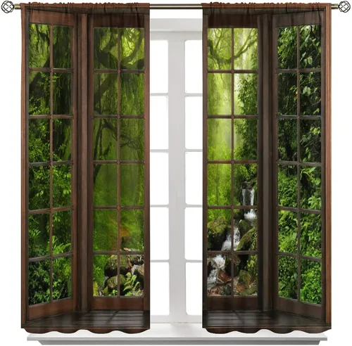 Vista 336 de Cortinas de paisaje, ventana 3D, primavera, bosque, vida silvestre, paisajes de naturaleza, dormitorio, sala de estar, cortinas térmicas opacas de 2