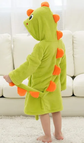 Vista 3 de Bata de baño para niños y niñas, diseño de dinosaurio de dibujos animados con cola y capucha