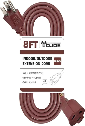 Vista 62 de YOJOE Cable de Extensión, Cable de Alimentación de 3 Clavijas 13A Resistente a la Intemperie, Cable de Extensión Marrón de Servicio Pesado Calibre