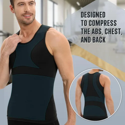 Vista 2 de PODFAN Camisa de compresión para hombre de ginecomastia, camiseta sin mangas adelgazante, chaleco moldeador de cuerpo para hombre, camisetas