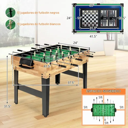 Vista 3 de GYMAX Mesa de Juegos Múltiples, Mesa de Juegos Combinada 10 en 1 con Mesa de Futbolín, Hockey, Mesa de Billar, Ping Pong, Shuffleboard, Bolos y 4
