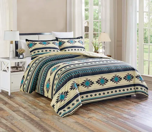Vista 22 de Chezmoi Collection Zella - Juego de edredón de 2 piezas con motivo geométrico del suroeste, ropa de cama de microfibra lavada con estampado