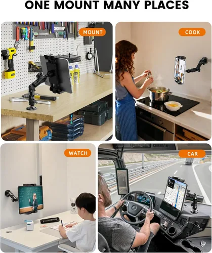 Vista 7 de OHLPRO Soporte de tableta con base de taladro resistente para tablero de camión, soporte permanente atornillado para iPad de automóvil