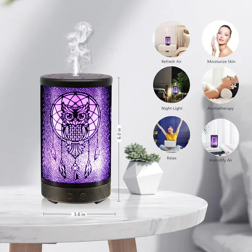 Vista 6 de Daroma - Difusor de aceite esencial de búho, 3.4 fl oz de metal, aromaterapia, humidificador ultrasónico de niebla fría, aroma de aire, regalo