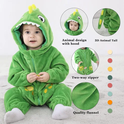 Vista 2 de TONWHAR Disfraz de Halloween para bebés y niños pequeños, traje de nieve para niños (12-18 mesesaltura 74 a 31.1 in, dinosaurio verde claro)
