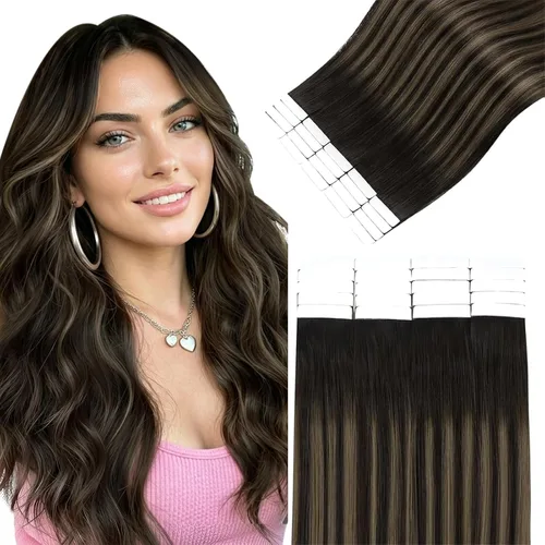 Vista 17 de Easyouth Extensiones de cabello humano rubio con cinta, extensiones de cabello humano rubio blanco, 12 pulgadas, 20 unidades, 1.06 onzas
