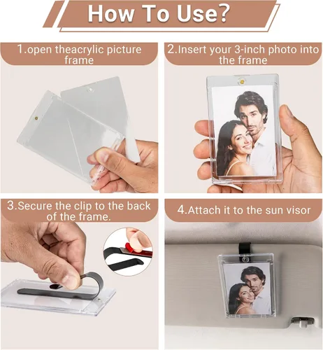 Vista 4 de Yuoyar 4 soportes magnéticos para fotos de automóvil para visera, soporte para fotos de automóvil con clips para una fácil visualización, marco