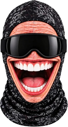 Vista 23 de Máscara de esquí de anciano, divertida y realista, con estampado 3D, para invierno, con cobertura del cuello, diseño envolvente, ajuste cómodo