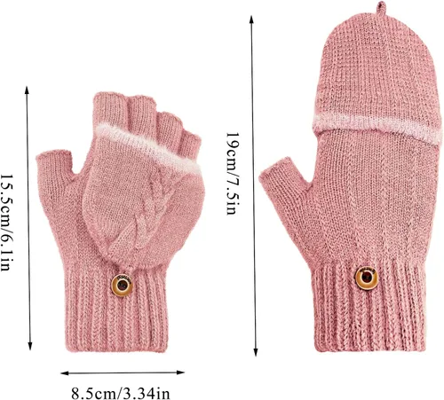 Vista 30 de Beurlike Guantes de invierno para mujer, de lana cálida, a prueba de viento, convertibles, sin dedos