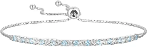 Vista 12 de Pulsera Bolo ajustable de Tirafina con gemas y zafiro blanco creado en laboratorio, de plata esterlina, fácil de poner y quitar