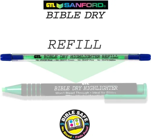 Vista 4 de G.T. Luscombe Company, Inc. Resaltador recargable Bible Dry con 2 paquetes de recambios (verde)