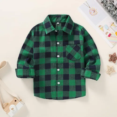 Vista 2 de Camisa de manga larga, con botones, a cuadros, franela roja, para recién nacido hasta los 6 años, unisex