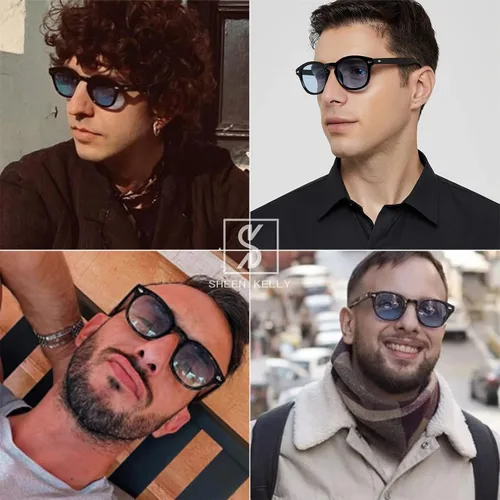 Vista 3 de SHEEN KELLY Gafas de sol redondas vintage Johnny Depp, lentes de tinte nerd, gafas de película transparente