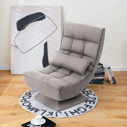 Vista 2 de Giantex Silla giratoria ajustable para el suelo, silla de videojuegos de 5 posiciones con base giratoria, marco de acero, almohada lumbar de masaje