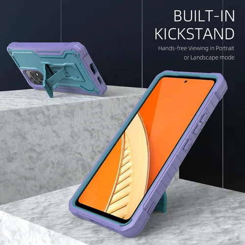 Vista 5 de Funda para Samsung Galaxy A53 5G, protección de grado militar a prueba de golpes con protector de pantalla HD de vidrio templado y soporte Azul