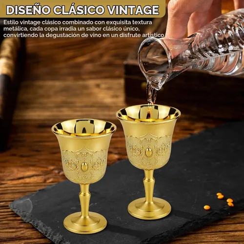 Vista 6 de 2 mini copas doradas – Copas de cáliz de altar sagrado, vasos de chupito de metal vintage para whisky, vino y comunión – Vasos retro de lujo