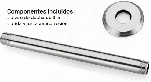Vista 6 de Brazo de ducha de 8 pulgadas y brida de níquel cepillado, brazo de ducha montado en el techo para cabezal de ducha de lluvia