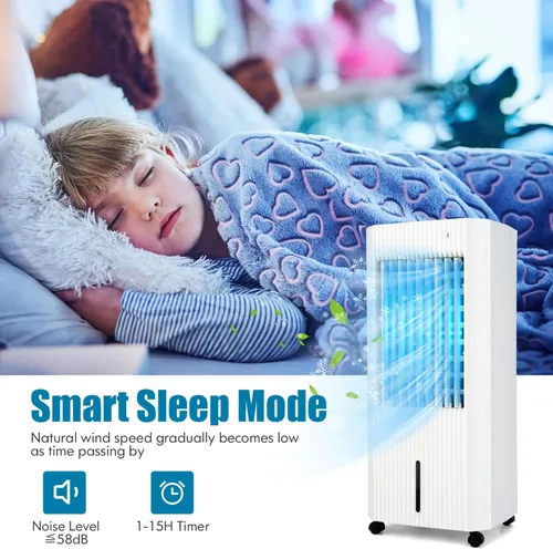Vista 8 de PETSITE Enfriador de aire evaporativo, ventilador de enfriamiento 3 en 1 y humidificador con control remoto, 2 paquetes de hielo, temporizador de 15