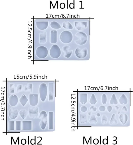 Vista 4 de Paquete de 3 moldes de resina de ola oceánica, molde de silicona rectangular, moldes de fundición epoxi para joyería de isla para colgante