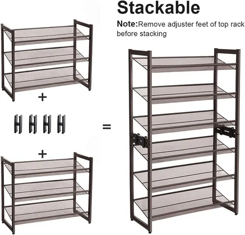Vista 7 de SONGMICS ULMR03A organizador de zapatos con 3 estantes de metal apilables en dos posiciones (plano e inclinado) para armario, habitación o entrada