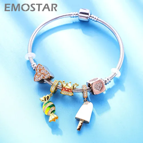 Vista 4 de EMOSTAR Dijes temáticos familiares para el Día de la Madre, plata de ley, padre, hija, hijo, nana, esposa marido, madrina, corona de mamá, cuentas