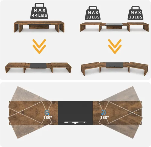 Vista 5 de WESTREE Soporte elevador triple para monitor dual, soporte de monitor extra largo para 1~2~3 monitores, soporte de monitor con longitud y ángulo