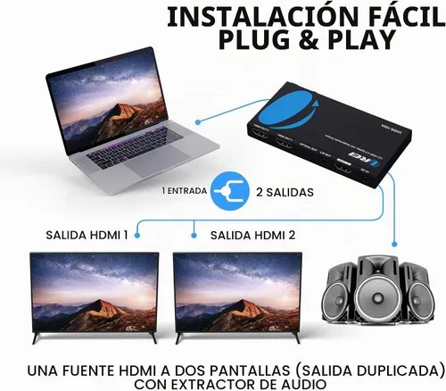 Vista 3 de OREI Divisor HDMI 1x2 2.0 con extractor de audio escalador, 2 puertos con Full Ultra HDCP 2.4K a 60Hz y 3D compatible con control EDID - UHDS-102A