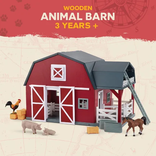 Vista 13 de Terra by Battat Animal Barn - Juego de madera de granero de juguete, 20 piezas, granero de madera