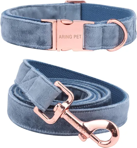 Vista 13 de ARING PET Collar y correa para perro, juego de collar y correa de terciopelo para perro, suave y cómodo, collares ajustables para perros