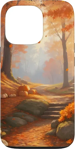 Vista 10 de iPhone 13 Pro Max Idílica escena del bosque de otoño, hojas de otoño, funda de calabazas